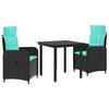vidaXL Tuin eettafelset 3 st Zwart en Turquoise Polyrotan