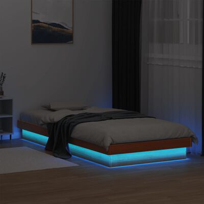 vidaXL Bedframe LED massief grenenhout wasbruin 75x190 cm