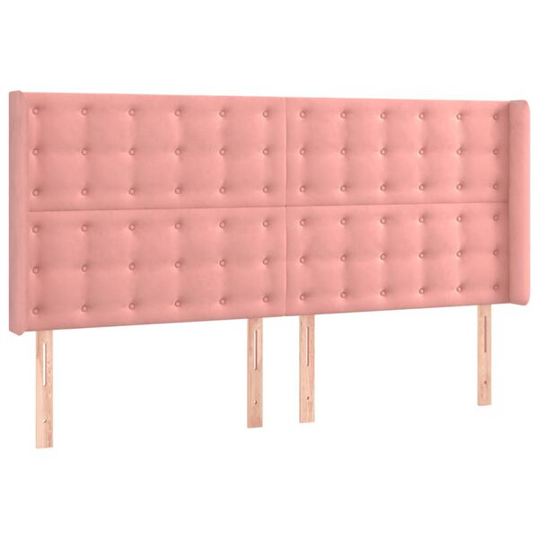 vidaXL Hoofdbord LED 163x16x118/128 cm fluweel roze