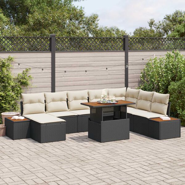 vidaXL Tuin Sofa Set met opslag 9 pcs Zwart Poly riet