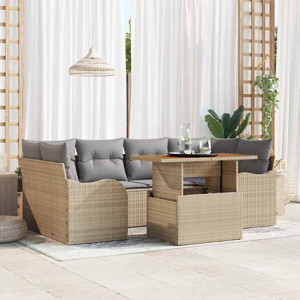 vidaXL Tuin Sofa Set met kussen 7 pcs beige en lichtgrijs