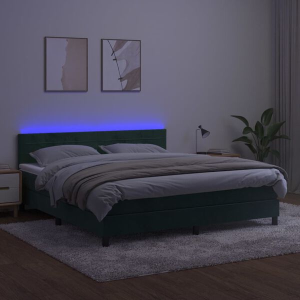 vidaXL Boxspring met matras en LED fluweel donkergroen 160x200 cm