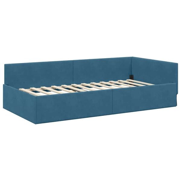 vidaXL Hoekbedframe Blauw 90 cm x 200 cm VelvetenPlywood