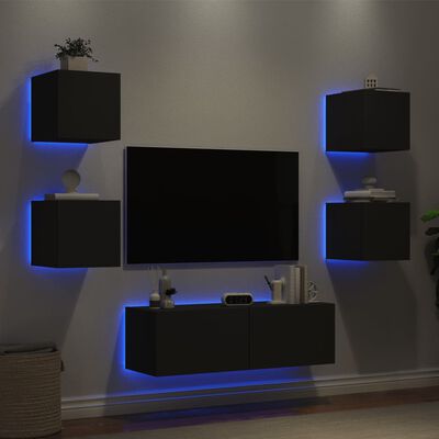 vidaXL Tv-wandmeubelen 5 st met LED-verlichting zwart
