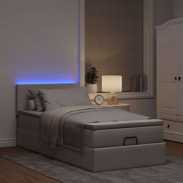 vidaXL Bed poef met matras en LED's 90x200 cm stof taupe