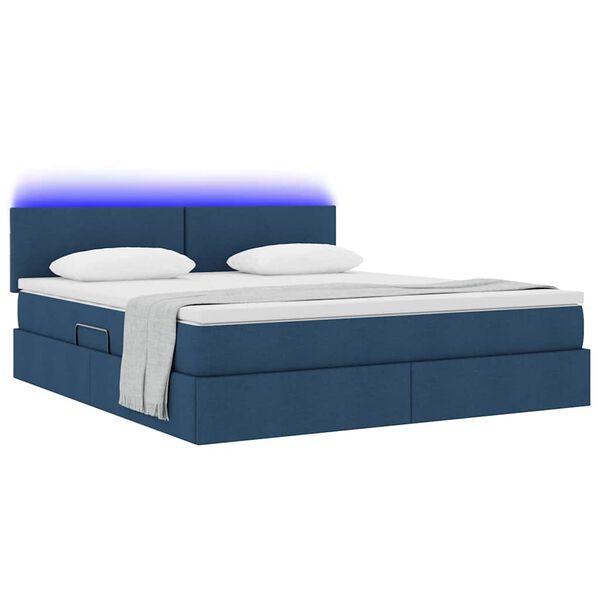 vidaXL Opbergbed met LED met matras Blauw 180 x 200 cm Polyester