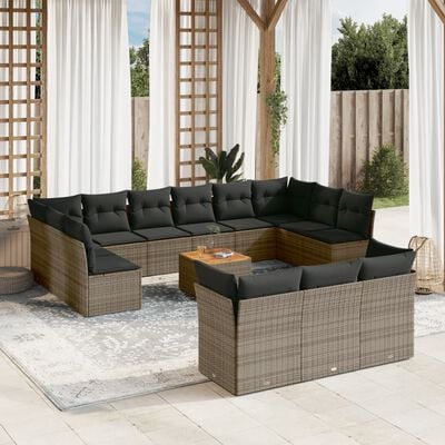 vidaXL 14-delige Loungeset met kussens poly rattan grijs