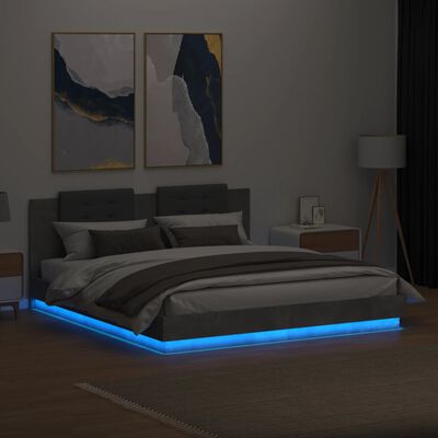 vidaXL Bedframe met hoofdbord en LED-verlichting betongrijs 160x200 cm