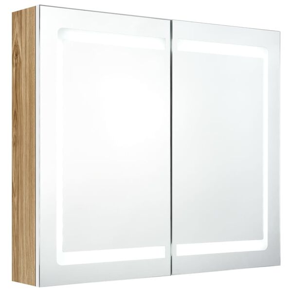vidaXL Badkamerkast met spiegel en LED 80x12x68 cm wit en eikenkleurig