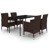 vidaXL 5-delige Tuinset met kussens poly rattan en glas