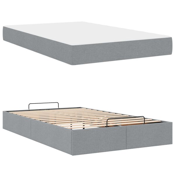 vidaXL Bedframe met matras met matras 2 pcs Lichtgrijs Stof