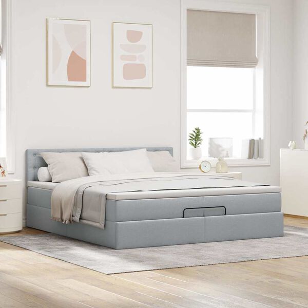 vidaXL Ottoman bed met matras 200x200 cm stof lichtgrijs