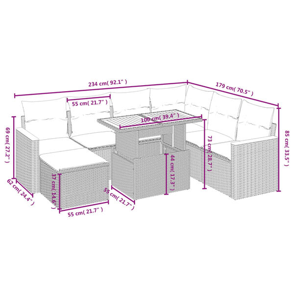 vidaXL 8-delige Loungeset met kussens poly rattan zwart