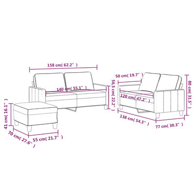 vidaXL 3-delige Loungeset met kussens fluweel lichtgrijs