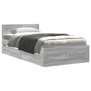 vidaXL Bedframe met hoofdbord bewerkt hout grijs sonoma 75x190 cm