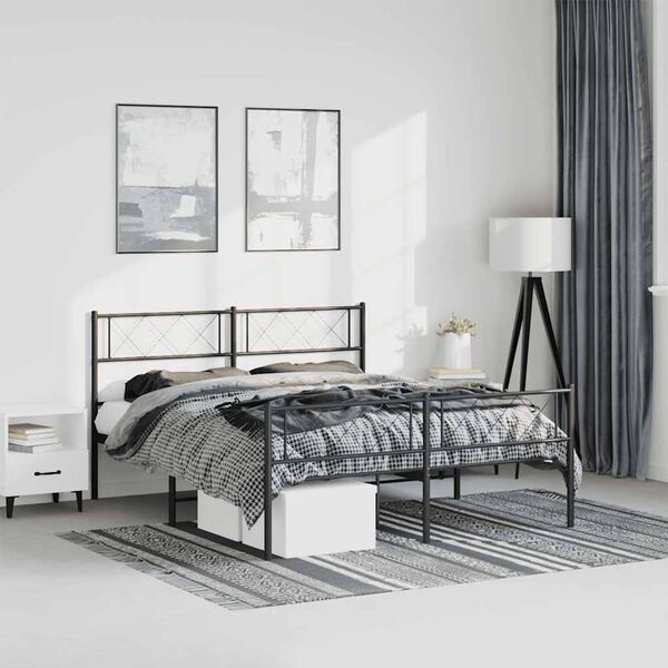 vidaXL Bedframe met hoofd- en voeteneinde metaal zwart 135x190 cm