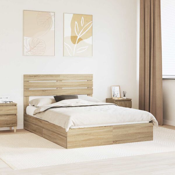 vidaXL Opslag bed met lade Sonoma Eiken 140 x 190 cm Bewerkt hout