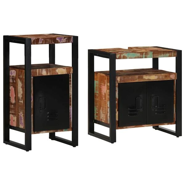 vidaXL Badkamermeubelset met plank 2 pcs Bruin Massief gerecycled hout