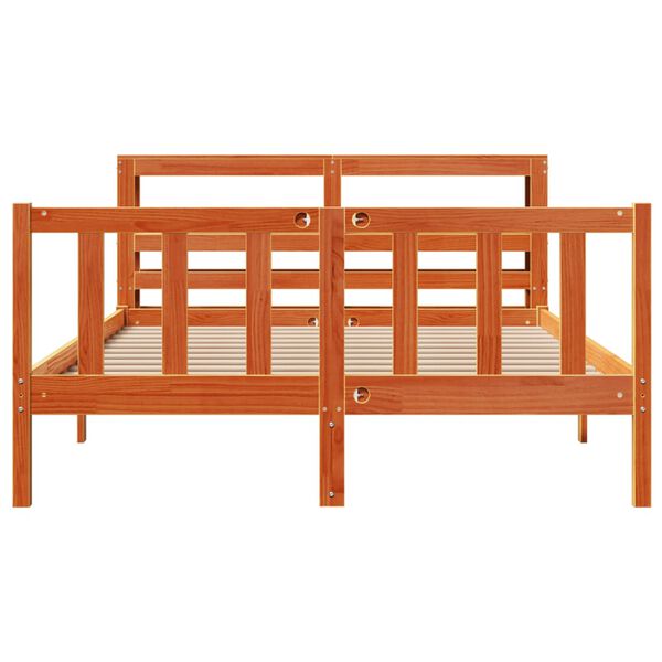 vidaXL Bedframe met hoofdbord massief grenenhout wasbruin 150x200 cm