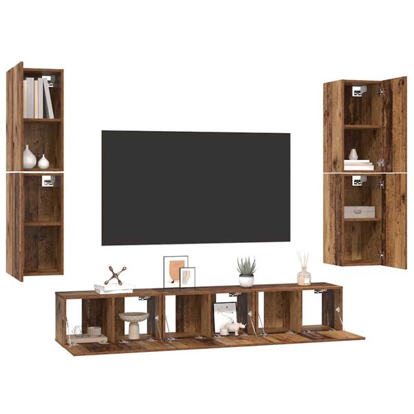 vidaXL Tv-meubelset Wandgemonteerd 7 pcs Oud Hout Bewerkt hout