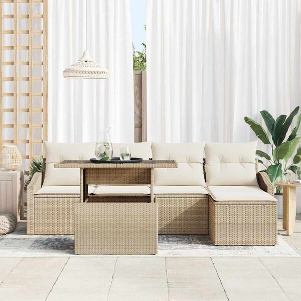vidaXL Tuin Sofa Set met kussen 6 pcs beige en cr&egrave;mekleurig