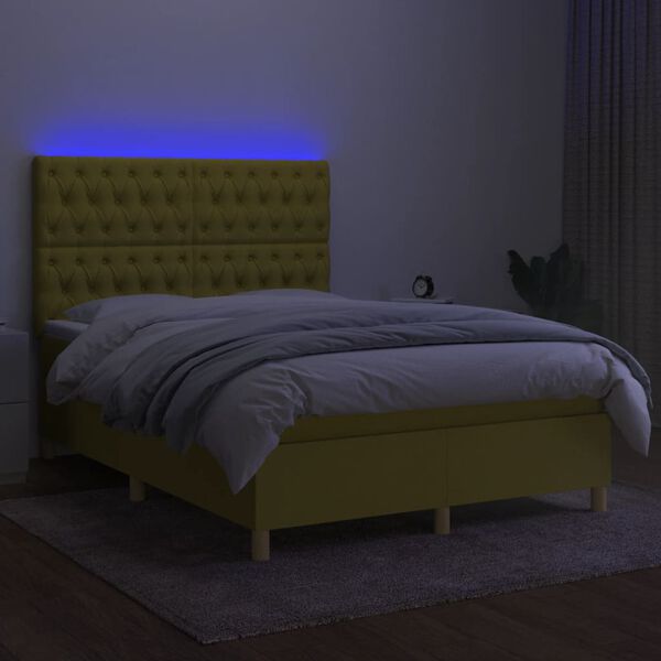 vidaXL Boxspring met matras en LED stof groen 140x200 cm