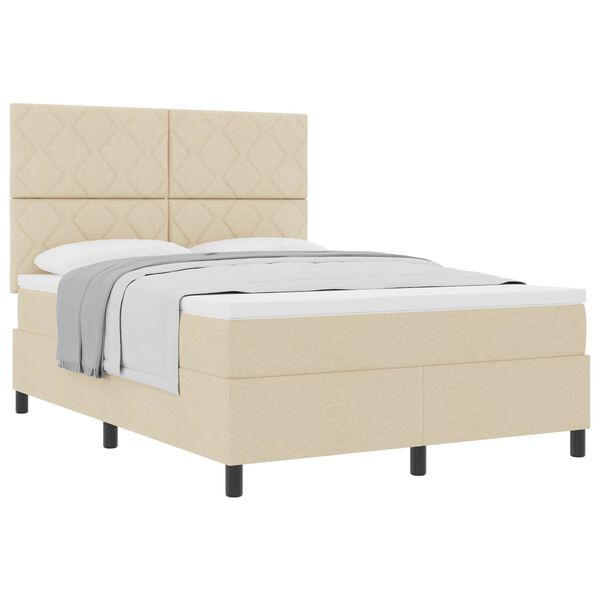 vidaXL Boxspringbed met matras met hoofdeinde Cr&egrave;me 160 x 200 cm Stof