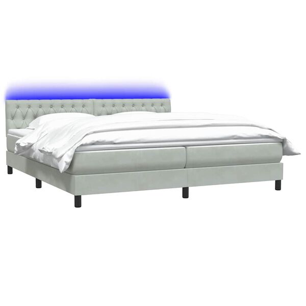 vidaXL Boxspring met matras en LED fluweel lichtgrijs 200x220 cm