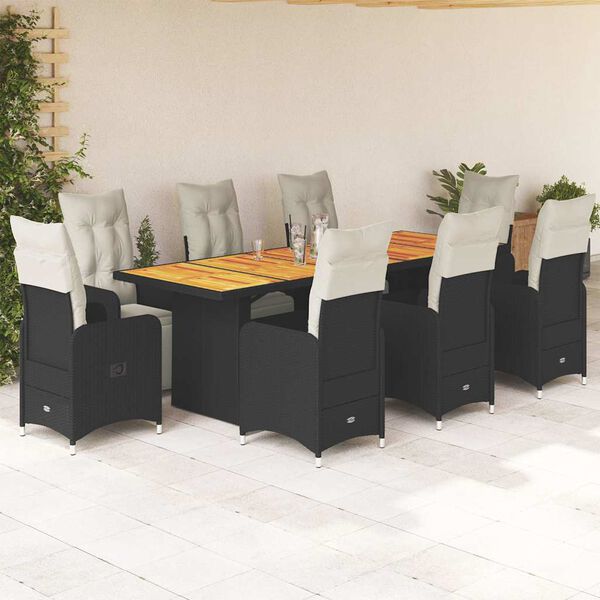 vidaXL 9-delige Bistroset met kussens poly rattan bruin
