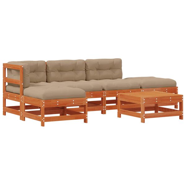 vidaXL Tuin loungeset 5 pcs Wasbruin Massief grenenhout