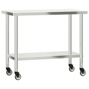 vidaXL Keukenwerktafel met wielen 110x55x85 cm roestvrij staal