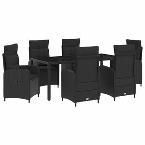 vidaXL Buiten eettafelset 7 st Zwart poly rattan