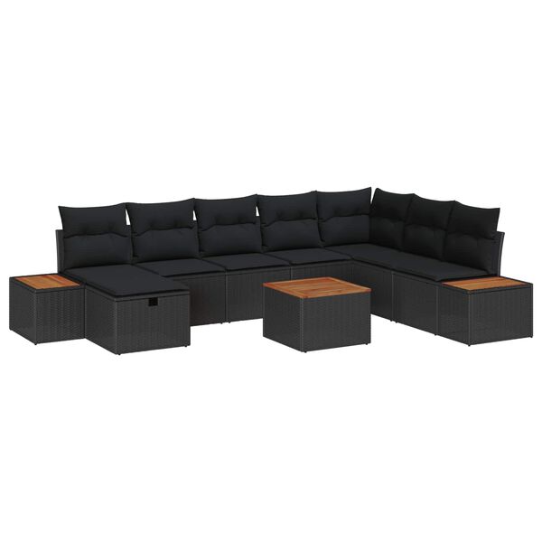 vidaXL Tuin Sofa Set met kussen 9 pcs Zwart Poly riet