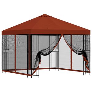 vidaXL Tuin Gazebo met Zijwanden 3 x 3 m Terracotta Polyester en staal