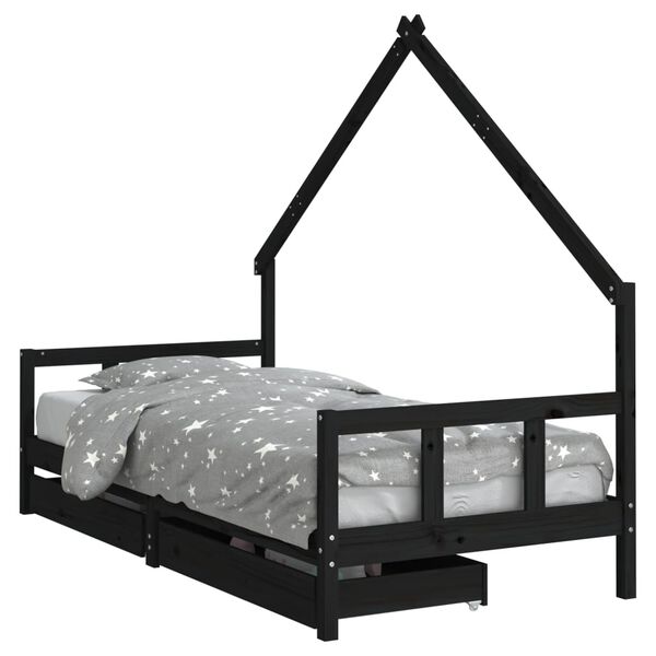 vidaXL Kinderbedframe met lades 90x200 cm massief grenenhout zwart