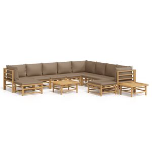 vidaXL 12-delige Loungeset met kussens bamboe taupe