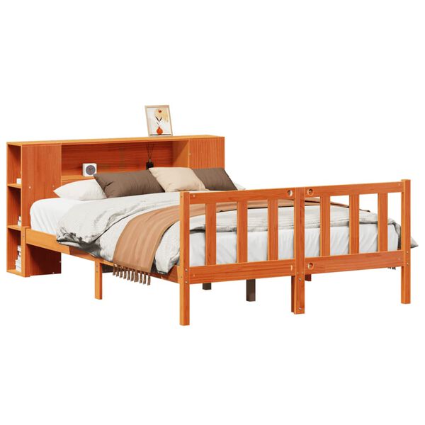 vidaXL Bed met boekenkast zonder matras grenenhout wasbruin 140x190 cm