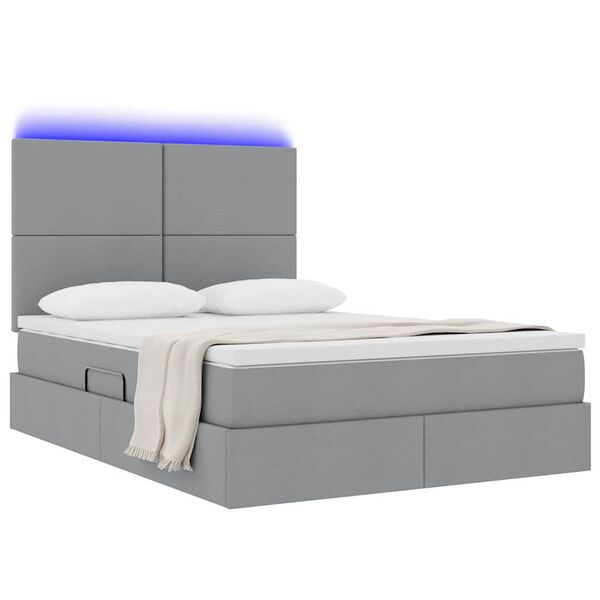 vidaXL Opbergbed met LED met matras Lichtgrijs 140 x 200 cm Polyester