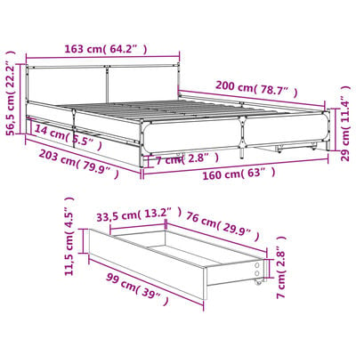 vidaXL Bedframe met lades bewerkt hout sonoma eikenkleurig 160x200 cm