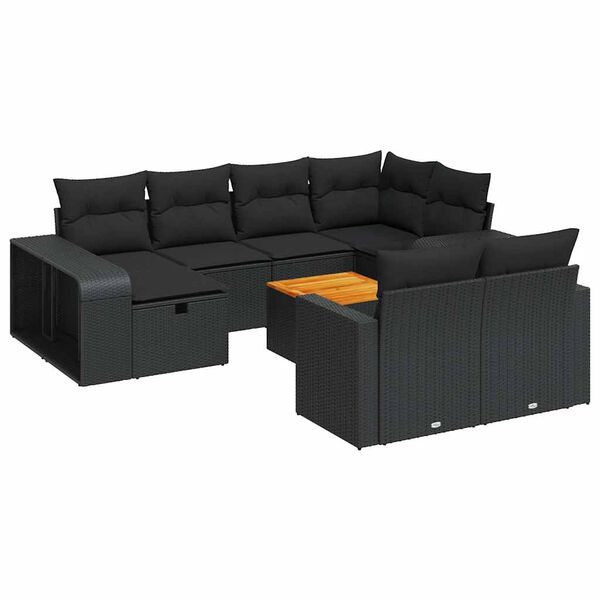 vidaXL 11-delige Loungeset met kussens poly rattan zwart