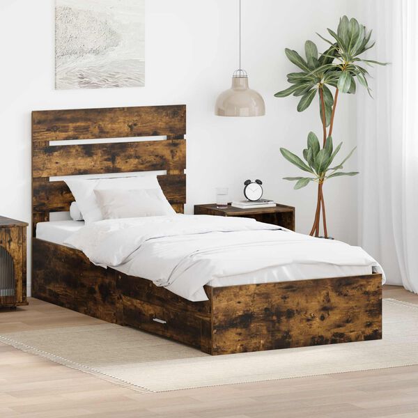 vidaXL Bedframe met lade Gerookt eiken 100 x 200 cm Bewerkt hout