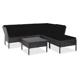 vidaXL 6-delige Loungeset met kussens poly rattan zwart