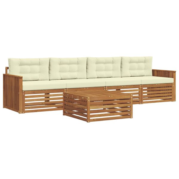 vidaXL Buiten bankenset met kussen 5 pcs Natuurlijk en Cr&egrave;me