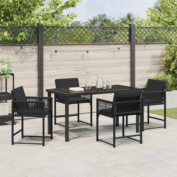 vidaXL Tuin eettafelset 5 pcs Zwart poly rattan