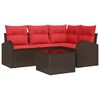 vidaXL Tuinbankenset met kussen 5 pcs Bruin en Rood poly rattan