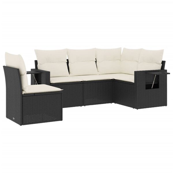 vidaXL 5-delige Loungeset met kussens poly rattan zwart