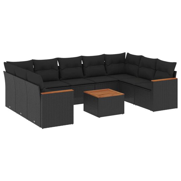vidaXL 10-delige Loungeset met kussens poly rattan zwart