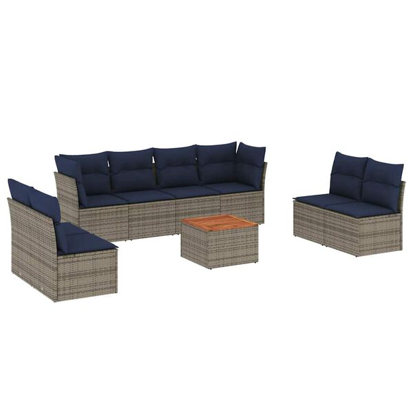 vidaXL 9-delige Loungeset met kussens poly rattan grijs