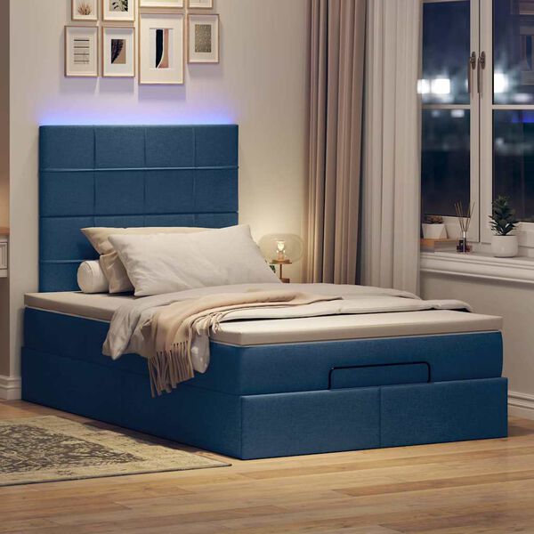 vidaXL Ottoman bed met matras en LED's 120x190 cm stof blauw