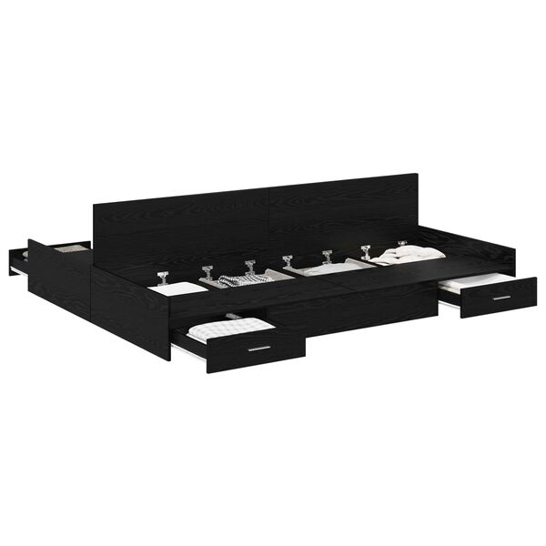 vidaXL Opbergbedframe met lade Zwart Eiken 140 x 190 cm Bewerkt hout